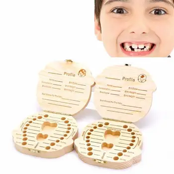 Drevená detská mliečne zuby box dieťa suvenírov plodu vlasy zub kolekcia drevených prípade