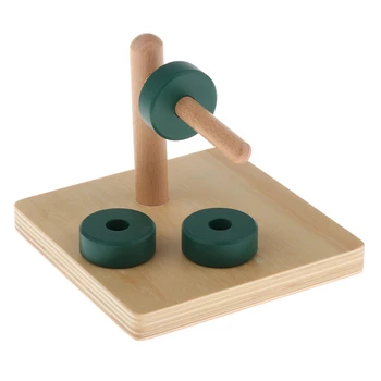 Drevené Montessori Materiál Dieťa Batoľa - Green Disky na Horizontálne Dowels