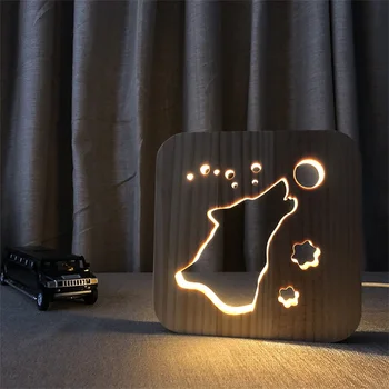 Drevené Psa Packa Mačka Zvierat Nočné Svetlo 3D Lampa USB Powered Stôl Svetlá Pre Dieťa Vianoce, Nový Rok, Darček