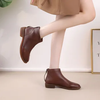 DRKANOL Módne Ženy Originálne Kožené Topánky Ploché Päty Späť na Zips Kolo Prst Chelsea Boots Retro Bežné Členkové Topánky dámske Topánky