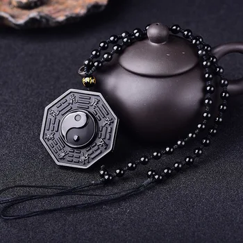 Dropshipping Black Prírodné Obsidian Kameň Prívesky, Tai Chi osemhranné Klebety Prívesok Sveter Reťazca Náhrdelník Dopravy Šperky