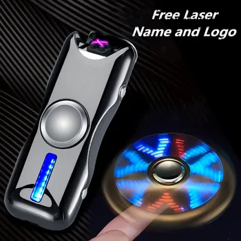 Dual Arc USB Zapaľovač Gyro Hračka Prsta Ľahšie Ručné Spinner Plnenie Vetru Nabíjateľná Elektronické Plazma Zadarmo Laser Meno