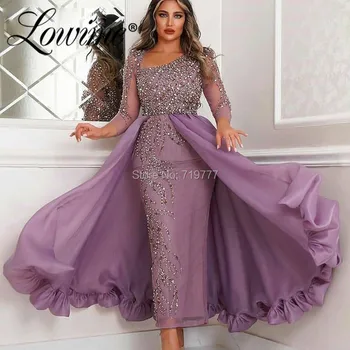 Dubaj Členok Dĺžka Večerné Šaty Purple Celebrity Šaty Žien Strany Noc Rúcha Korálkové Kryštály Arabčina Party Šaty 2020 Nové