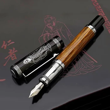 Duke 551 Klasické Konfucius Prírodného Bambusu Kovové Plniace Pero Kaligrafické Pero Média / Ohnuté Irídium 0.7 mm / 1.2 mm pre Office Darček