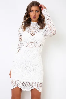 Duté z čipky šaty žien Tlačidlo polovičný rukáv streetwear biele šaty na Jar roku 2019 príčinné krátke šaty vestidos femme