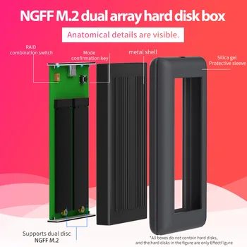 Duálny NGFF Skrine M. 2 ssd prípade typec port vysoká rýchlosť prenosu ssd skrinka kov odvod tepla podporu dvojité disku