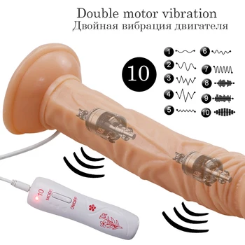 Dvakrát motor Realistické Dildo vibrátor pre Ženy, G Mieste Stimulátor Klitorisu Análny mäkké Veľký Penis s Prísavkou Sexuálne Hračky pre dospelých