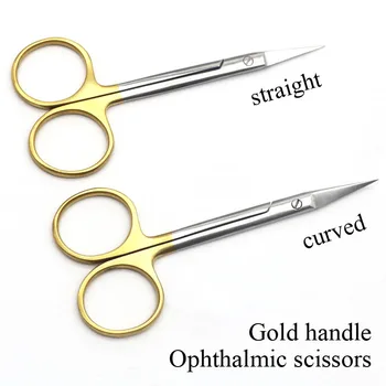 Dvakrát viečka nožnice so zlatou rukoväťou 9.5 cm z nerezovej ocele chirurgické nástroje pre očné chirurgia