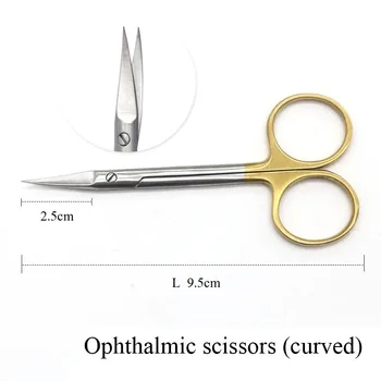 Dvakrát viečka nožnice so zlatou rukoväťou 9.5 cm z nerezovej ocele chirurgické nástroje pre očné chirurgia
