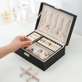 Dvojvrstvový PU kožené Šperky Poľa kľúč Zabezpečenia Prenosné úložiská Organizátor Držiteľ Ženy Šperky Displej, Cestovné puzdro Balenie