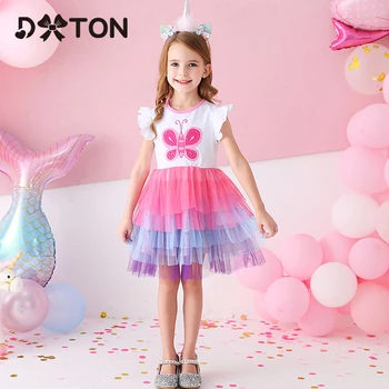 DXTON 2020 Baby Girl Dress s Butterfly Nášivka Vestidos Bavlna Deti Letná Party Šaty pre Dievčatá Šaty, Kostým Princezná