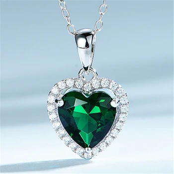 DY 925 Sterling Silver Náhrdelník Srdce Tvar Nano Emerald CZ Visieť Luxusné Prívesok S 18-palcové O Reťazca Náhrdelník Módne Šperky