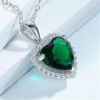 DY 925 Sterling Silver Náhrdelník Srdce Tvar Nano Emerald CZ Visieť Luxusné Prívesok S 18-palcové O Reťazca Náhrdelník Módne Šperky