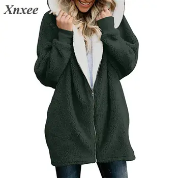 Dámske Bundy Zimné Kabát Ženy Dámy Vesty Teplé Fleece Sveter Umelú Kožušinu Kabát s Kapucňou, Outwear Plus veľkosť 5XL