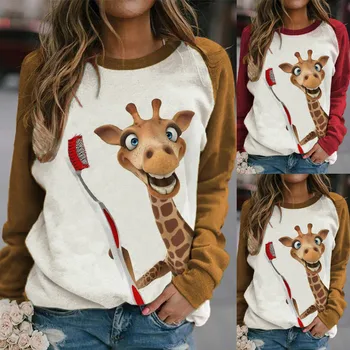 Dámske Dlhý Rukáv Zábavné Žirafa Vytlačené Bežné, Blúzky, Topy Tričko Mikina sequin top, blúzka s vyšívané bluzas žena