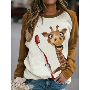 Dámske Dlhý Rukáv Zábavné Žirafa Vytlačené Bežné, Blúzky, Topy Tričko Mikina sequin top, blúzka s vyšívané bluzas žena