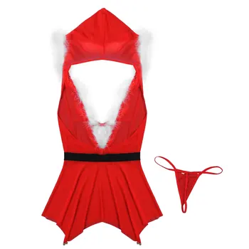 Dámske Dámy Sexy Vianočné Exotické Bielizeň Santa Šaty Cosplay Oblečenie Červená Fantázie Košieľky Čipka Košieľka Nočný Klub Oblečenie