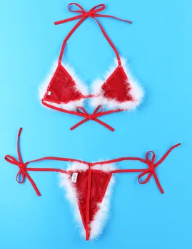Dámske Dámy Vianočné Maškarné Kostýmy Santa Bikini Exotické priesvitný Set spodnej Bielizne Biele Pierko Zdobené Tie-na Podprsenka Top a G-string Nohavičky