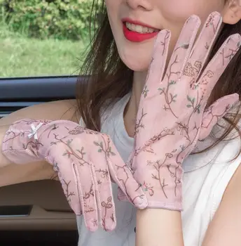 Dámske jarné letné transparentnej čipky rukavice žena Uv ochrany priedušná dotykový displej opaľovací krém vodičské rukavice R1493