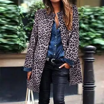Dámske Sexy Leopard Tlač Bundy 2021 Jarné Kabáty Dlhý Rukáv Windbreaker Žena Otvoriť Stich Vesty Plus Veľkosť Top vrchné oblečenie