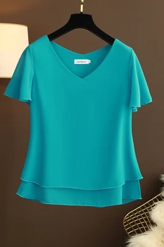 Dámske Topy a Blúzky 2021 Letné Top Módne Značky tvaru Farbou Šifón Voľné Plus Veľkosť Bežné Oblečenie pre Ženy