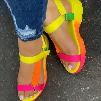 Dámske Topánky 2020 Módne Candy Farby Háčik Slučky Klin Platformu Sandále Ženy Vonkajšie protišmyková Obuv Žena Letné Sandále