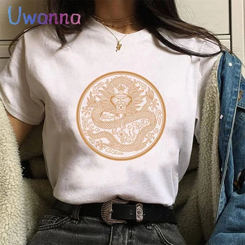 Dámske tričko Hip Hop Streetwear Topy Ženy Ulzzang Harajuku Kawaii Čínsky Drak Print T Shirt Lete Grafické Tees Ženy