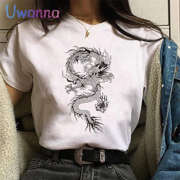 Dámske tričko Hip Hop Streetwear Topy Ženy Ulzzang Harajuku Kawaii Čínsky Drak Print T Shirt Lete Grafické Tees Ženy
