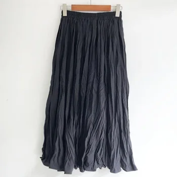 Dámske Vintage Skladaný Midi Dlhé Sukne Ženy Kórejský Bežné Vrások Vysoký Pás Šifón Sukne Jupe Faldas Biela Čierna Sukňa