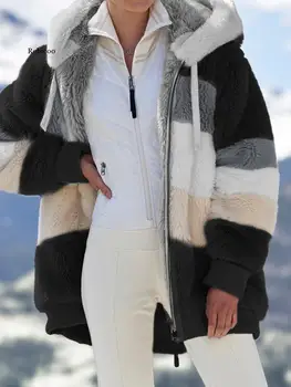 Dámske Zimné Kabát kórejský Módna bunda žena Bežné Šitie Koberčeky Dámske Šaty s Kapucňou na Zips, Dámy Kabát, Kabát