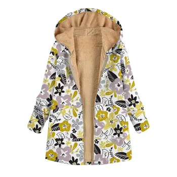 Dámske Zimné Teplé Outwear Tlač s Kapucňou Vrecká Vintage Nadrozmerná Coats Móda tlačené dámske dlhé ležérne oblečenie bunda top