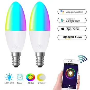 E14 / E26 / E27 / B22 Smart RGB Sviečka Žiarovka Inteligentný Život APP WIFI 6W Stlmiť Svetlo Smart Home Alexa Domovská stránka Google Voice Smart Žiarovky