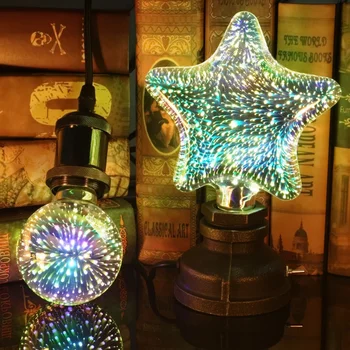 E27 3D LED Žiarovka 6W Vintage Edison Star Fireworks Lampy, Nočné Svetlo meteorický dážď Svetlá na Vianočný Stromček, Party Dekorácie