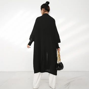 [EAM] Ženy čierne vrecko dlho veľká veľkosť Výkopu Nové Klope Dlhý Rukáv Loose Fit Windbreaker Móda Jar Jeseň 2021 U37001
