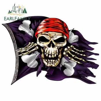 EARLFAMILY 43 cm x 36 cm Jolly Roger Pirate Skull & skríženými hnátmi Vlajka Odtlačkový Vlajka Auto Nálepky Trieda Auto Auto Príslušenstvo