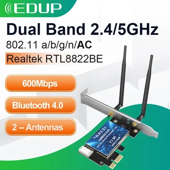 EDUP Dual Band 600Mbps PCIE WiFi Adaptér Desktop 2.4 G/5 ghz Bluetooth 4.0 Wireless AC WIFI Sieťovú Kartu Adaptér S 2 Antény