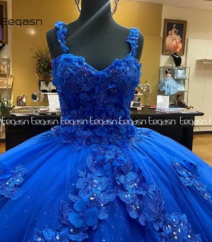 Eeqasn Luxusné Royal Blue Večerné Šaty Dlhé Ženy vestidos de fiesta de noche Čipky Appliques plesové Šaty, Celebrity Šaty 2021