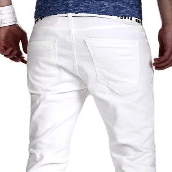 EH · MD® Biela Diera Poškriabaniu Jeans pánske Bavlnené High Street Urban Úsek Čierne Nohavice Slim Priedušná Tenké Nohy, Pohodlné 2020