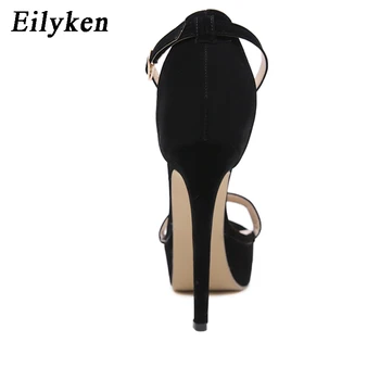 Eilyken Platformu vysoké podpätky Sandále Ženy lete stiletto Otvorené prst Strany Dámy topánky Sexy Členok Popruh Čierne Sandále, Veľkosť 42