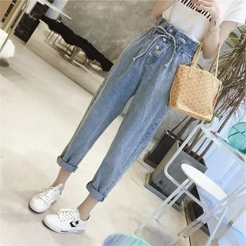 Elastické vysoký pás džínsy žena, priateľ džínsy pre ženy, plus veľkosť dámske džínsové nohavice fringe hárem kórejský módne oblečenie 5XL