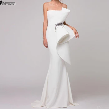 Elegantné Formálne Šaty Biele Večerné Šaty 2020 Satin Volánikmi Korálkové Dubaj arabčina Morská víla Večerné Šaty Dlhé abendhttpder