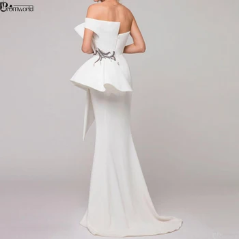 Elegantné Formálne Šaty Biele Večerné Šaty 2020 Satin Volánikmi Korálkové Dubaj arabčina Morská víla Večerné Šaty Dlhé abendhttpder