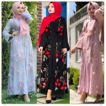 Elegantné Moslimských Výšivky Abaya 3D Appliques Lištovanie Plný Šaty Cardigan Kimono Dlhé Šaty, Šaty Jubah Eid Ramadánu Islamskej