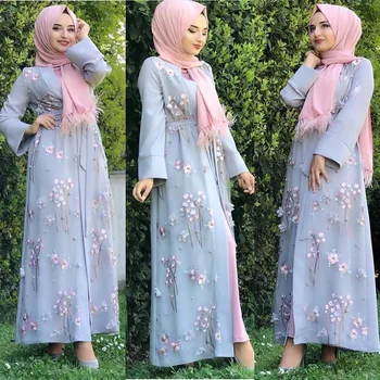 Elegantné Moslimských Výšivky Abaya 3D Appliques Lištovanie Plný Šaty Cardigan Kimono Dlhé Šaty, Šaty Jubah Eid Ramadánu Islamskej
