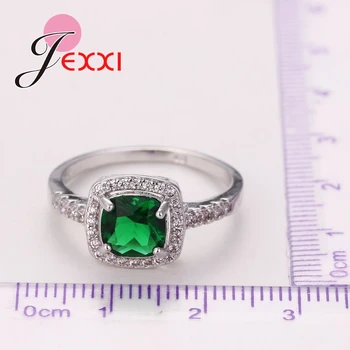 Elegantné Prst Krúžky Jewerly Princezná Rez Zelenej CZ 925 Sterling Silver Zapojenie Svadby Pre Ženy