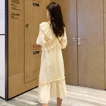 Elegantné Rozstrapatené Dlhý Rukáv Maxi Šaty kórejský tvaru Ženy Vintage Víla Šaty na Jeseň Jeden Kus Príležitostné, Svadobné Party Sukne 2020