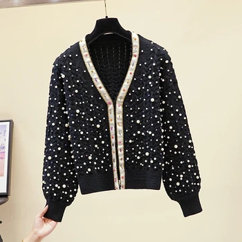 Elegantné Ručne lištovanie V-krku pletený sveter ženy Voľné lenivý krátke sveter Modis 2020 jeseň a v zime biela čierna topy