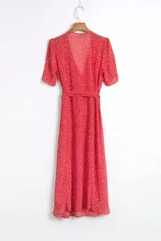 Elegantné Vintage francúzskej šifón červená midi šaty v krku reformácie V súlade s oknami voľné pás jeseň party šaty žien vestidos
