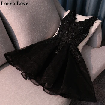 Elegantné Čierne Koktejlové Šaty 2020 Tylu Appliques Bez Rukávov Lištovanie Maturitné Šaty Sequin Krátke Ples Šaty, Šaty Návrat Domov
