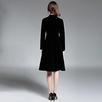 Elegantné Čierne Zamatové Šaty Zimné Šaty Žien 2021 Vestido Vintage Dlhý Rukáv Dámske Šaty Tunique Femme Dames Jurken 72990